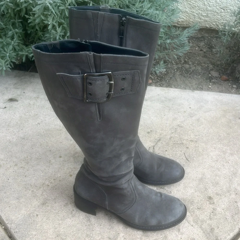 Paul Green Kendra Grey Leather Tall Buckle Boot Women's Size 8